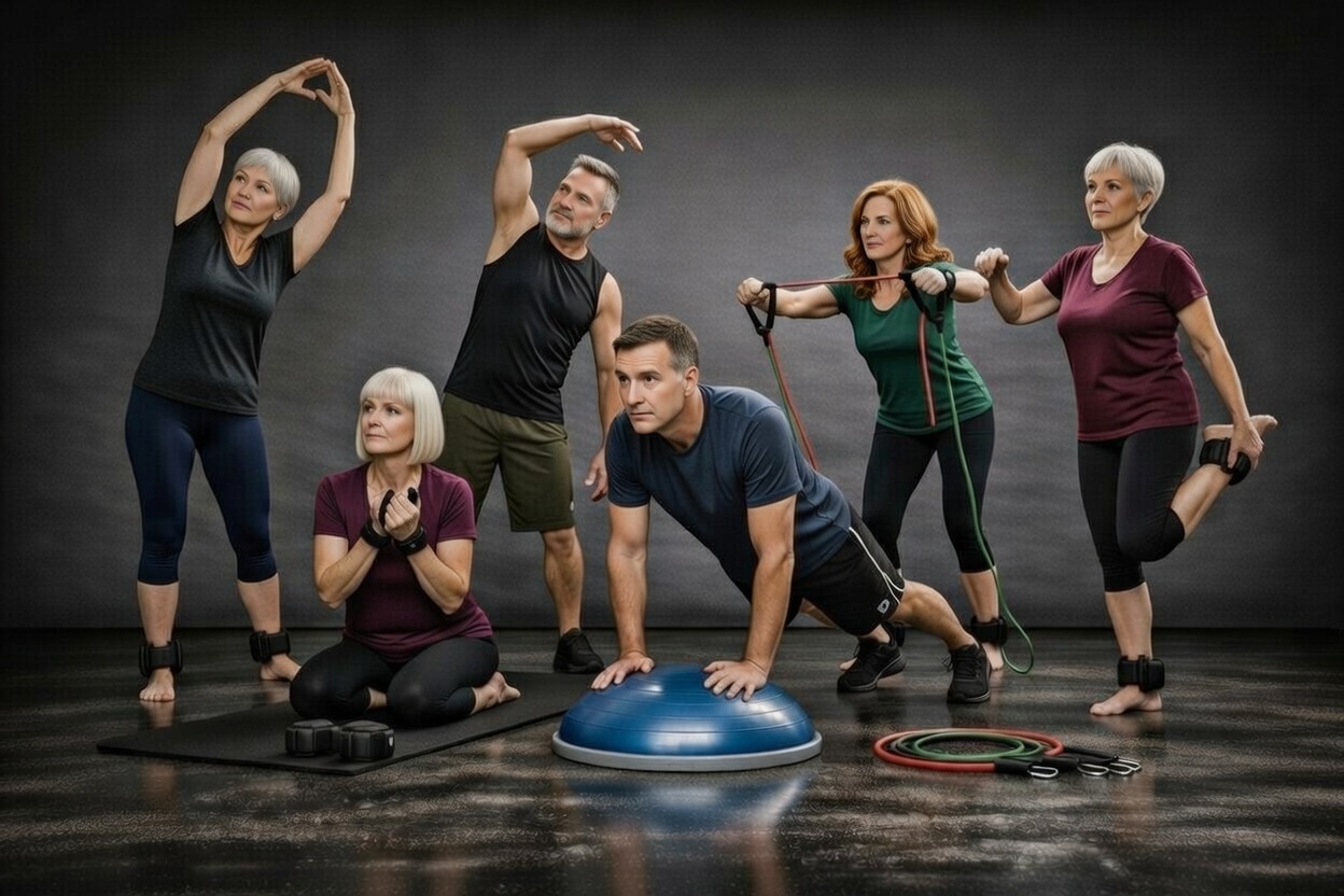 Active adults staying mobile and strong with joint-friendly exercise